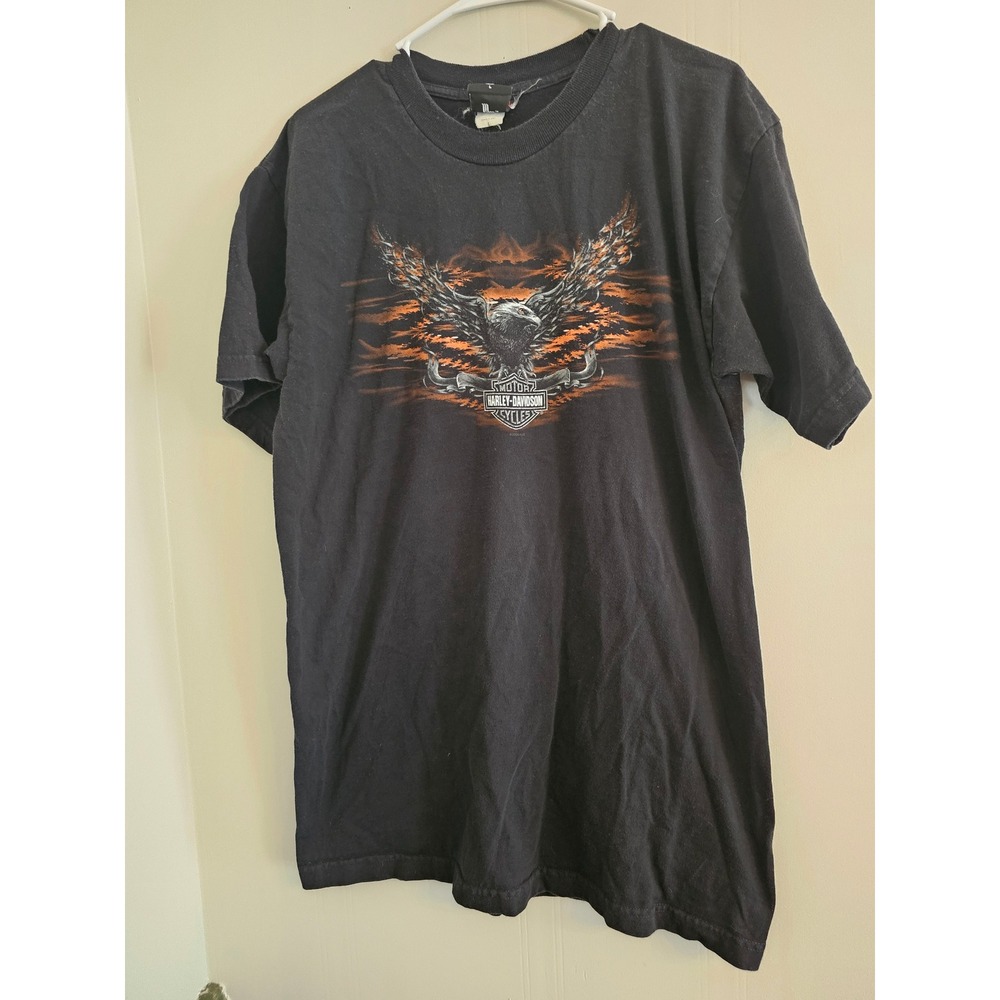 Harley Davidson vtg y2k Wytheville VA Eagle flames Graphic T-Shirt Black Mens L